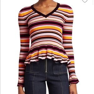 Cinq a sept Zana Striped Peplum Sweater